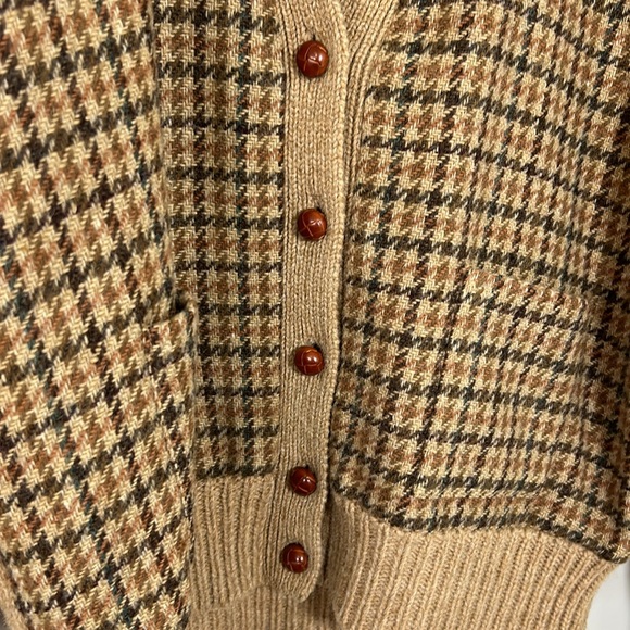 Ralph Lauren Womens Vintage Houndstooth Cardigan Wool Sweater Suede Elbow Sz M - Picture 4 of 13